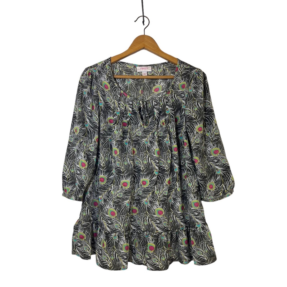 Liberty Of London for Target Abstract Peacock Feather Print Flounce Tunic Top M